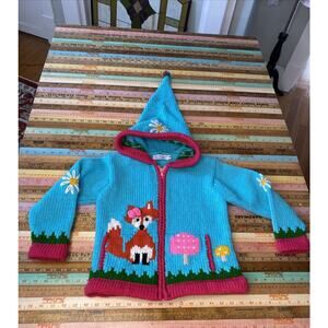 Little Cotton Dress Jacket Girls S 6 Zip 100% Wool Hand Knit Sweater Whimsy